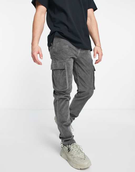 ASOS DESIGN - Smalle broek met cargo-zakken in antraciet, deel van combi-set