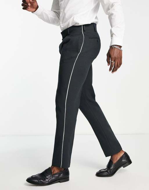 ASOS DESIGN - Slim fit pak met textuur in wit met zwarte biezen, 3 van 3