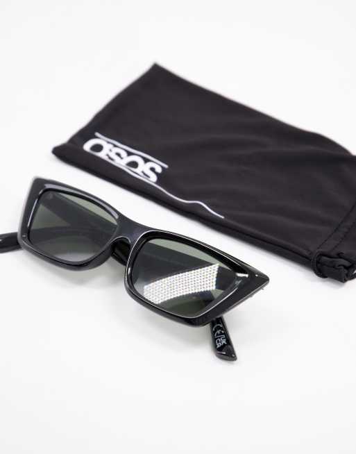 ASOS DESIGN - Smalle cat eye zonnebril in glanzend zwart, 2 van 4