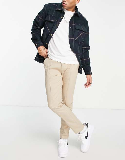 ASOS DESIGN - Smalle chino met plooitjes in beige