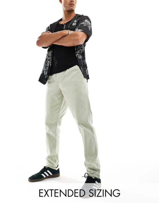 ASOS DESIGN - Smalle chino met wassing in saliegroen
