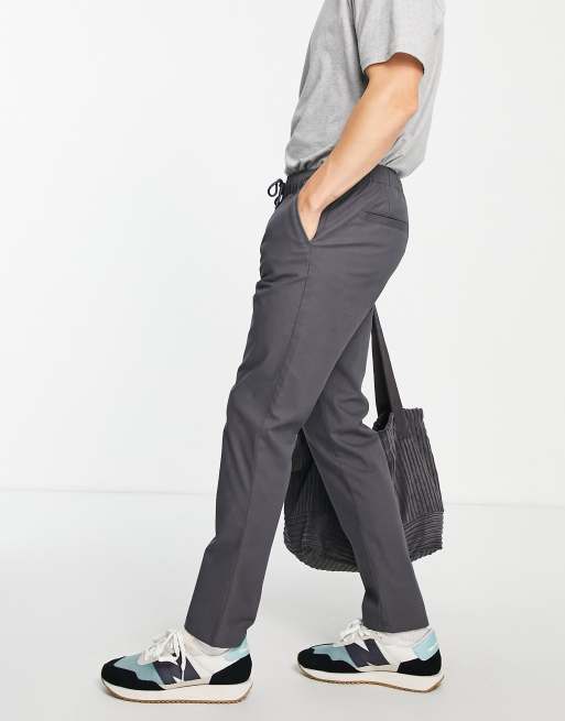 ASOS DESIGN - Smalle chinos met elastische taille in antraciet
