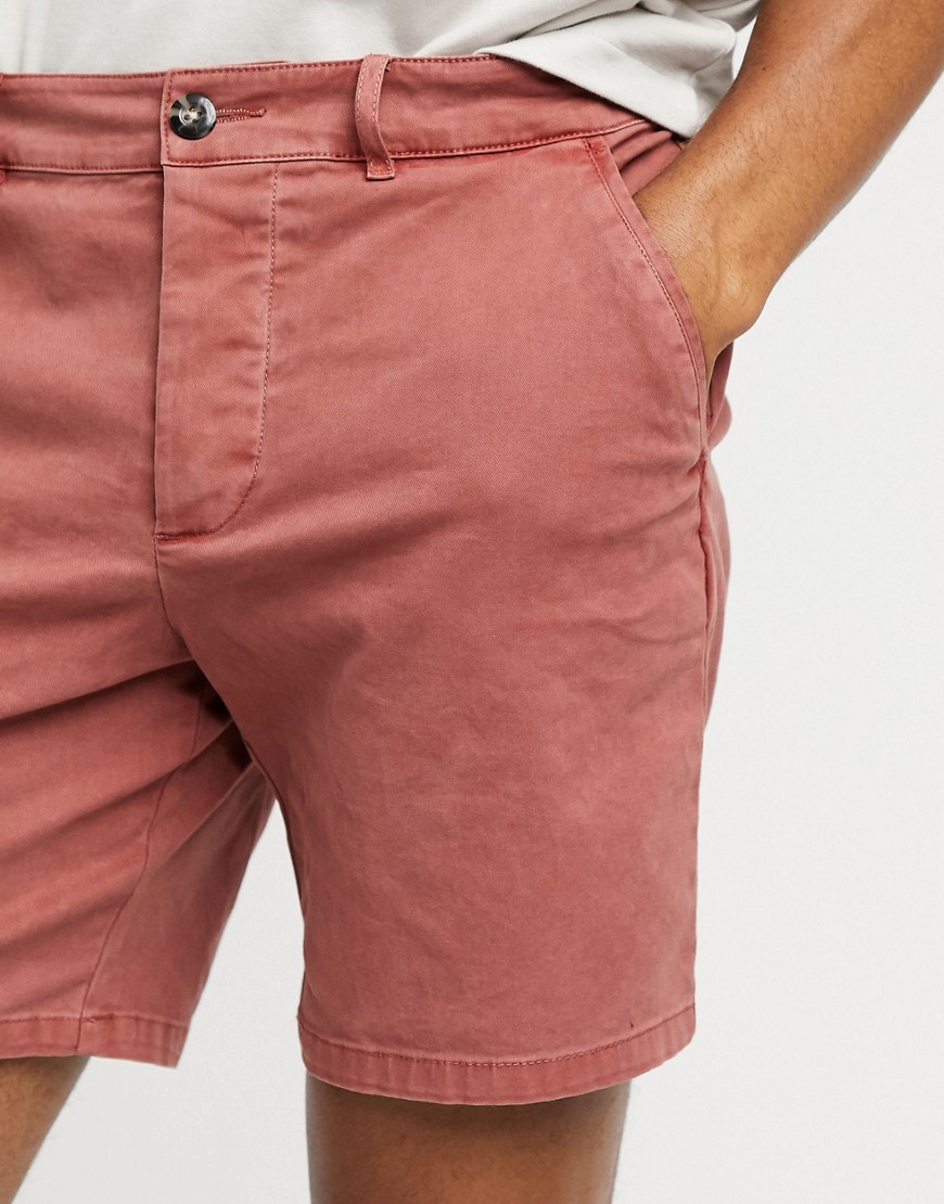ASOS DESIGN - Smalle chinoshort in rode wassing-Rood