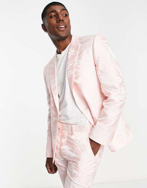 ASOS DESIGN - Smalle colbert met jacquard in roze 