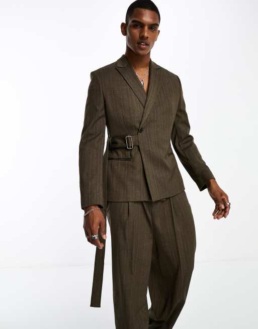 ASOS DESIGN - Smalle colbert met strepen in dezelfde tint en met riemdetail 