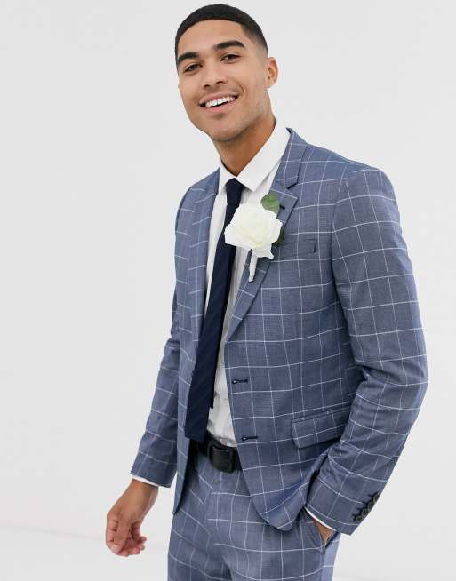 ASOS DESIGN - Smal linnen kostuum in blauwe ruit, 2 van 3