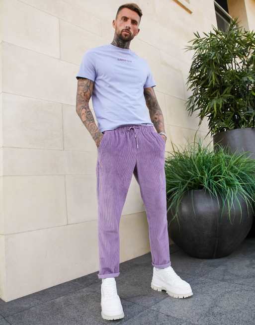ASOS DESIGN - Smalle corduroy broek in paars met wassing