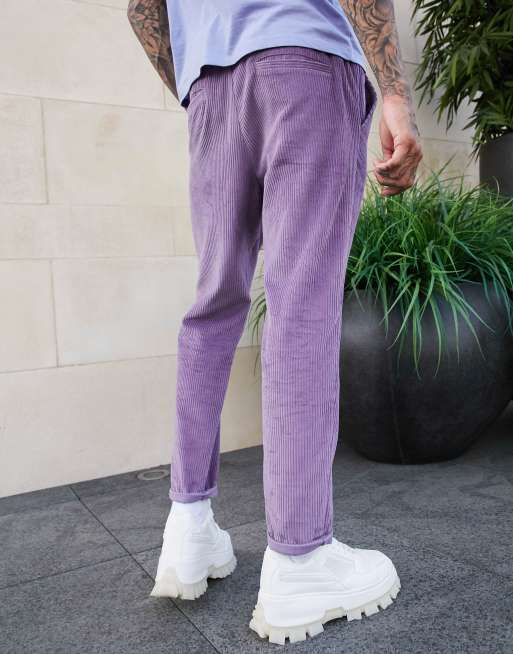 ASOS DESIGN - Smalle corduroy broek in paars met wassing, 3 van 4