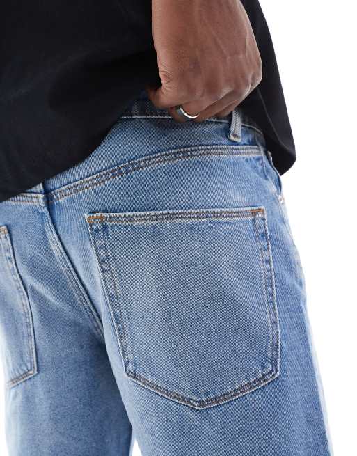 ASOS DESIGN - Smalle denim short met normale lengte in blauw met lichte wassing, 3 van 5