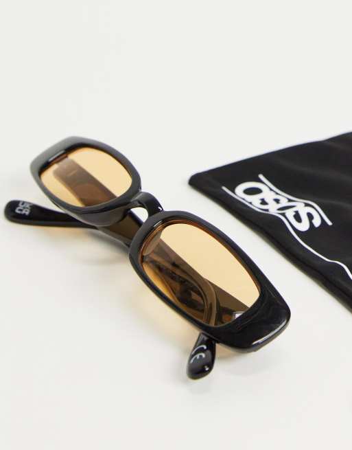 ASOS DESIGN - Smalle firkantede 90'er solbriller i sort med ravfarvede glas, 2 af 4