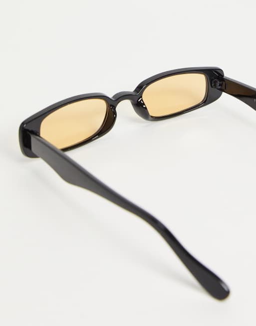 ASOS DESIGN - Smalle firkantede 90'er solbriller i sort med ravfarvede glas, 3 af 4