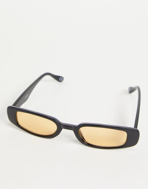 ASOS DESIGN - Smalle firkantede 90'er solbriller i sort med ravfarvede glas, 4 af 4