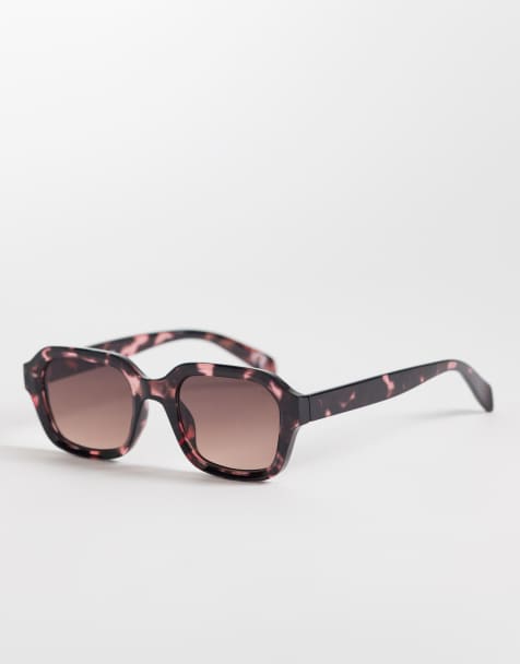 ASOS DESIGN - Smalle, firkantede solbriller med lyserødt stel med skildpaddemønster og lyserøde glas - view 1