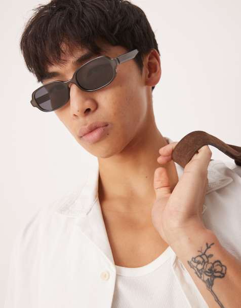 ASOS DESIGN - Smalle firkantede solbriller med mælkegråt stel og grå glas i 90'er-stil - view 1