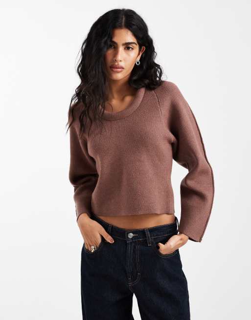ASOS DESIGN - Smalle gebreide top met gevulde hals en structuur in mokka, 2 van 4