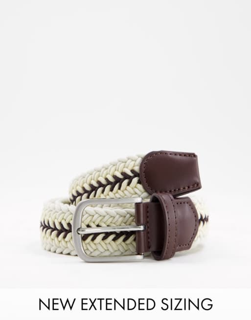 ASOS DESIGN - Smalle geweven riem met contrasterende streep over het midden in bruin