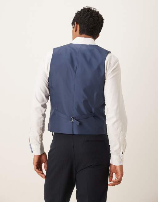 ASOS DESIGN - Smalle gilet met wollook in marineblauwe visgraat, 4 van 5