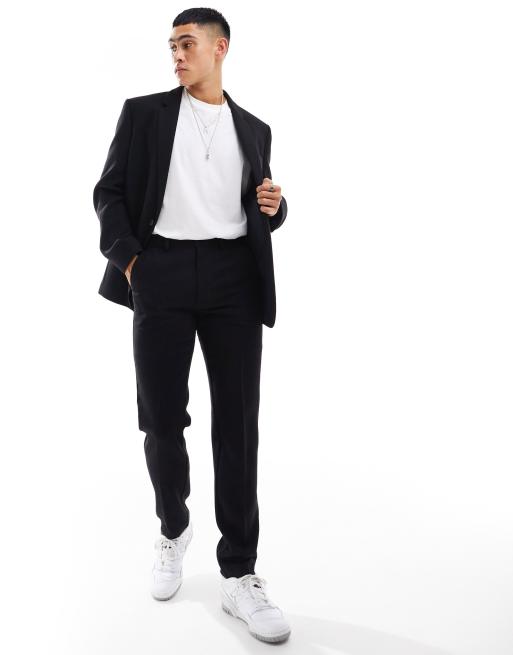 ASOS DESIGN - Smalle habitbukser i sort twill-uldblanding