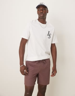 ASOS DESIGN - Smalle halflange bermudashort van een linnenmix in bruin - view 1