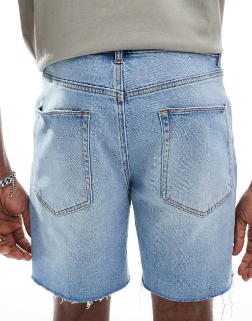 ASOS DESIGN - Smalle halflange denim short met scheuren en wassing in lichtblauw, 5 van 5