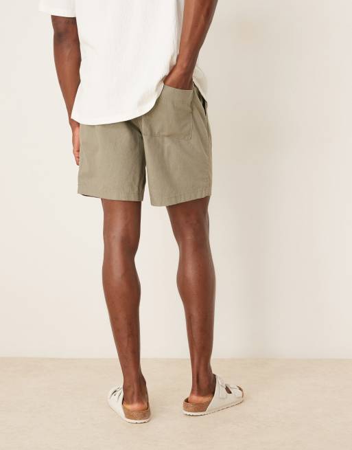 ASOS DESIGN - Smalle halflange losse short van linnenmix in kaki, 2 van 5