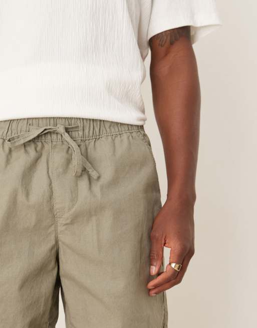 ASOS DESIGN - Smalle halflange losse short van linnenmix in kaki, 5 van 5