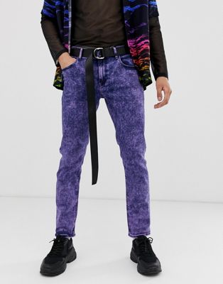 ASOS DESIGN - Smalle jeans in paarse acid wash