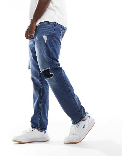 ASOS DESIGN - Smalle jeans med stretch og flænger i mellemblå vask, 2 af 5