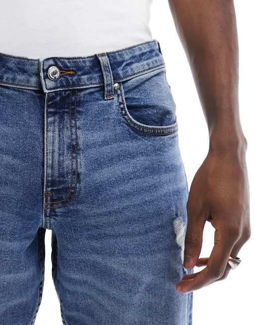 ASOS DESIGN - Smalle jeans med stretch og flænger i mellemblå vask, 5 af 5