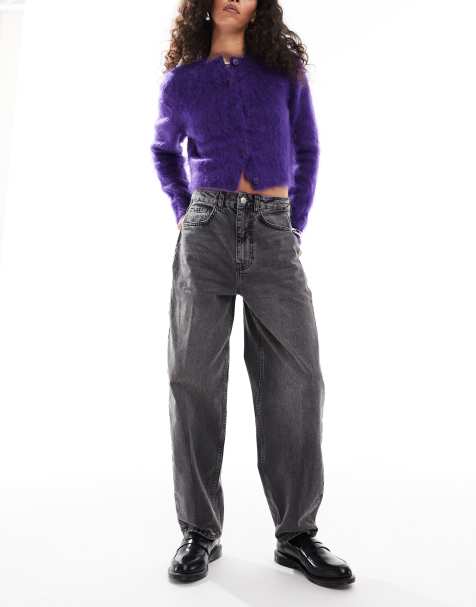 ASOS DESIGN - Smalle jeans met ballonpijpen en hoge taille in antracietgrijs - view 1