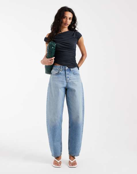 ASOS DESIGN - Smalle jeans met barrel-pijpen in lichte mid-wash - view 1