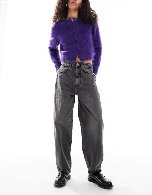 ASOS DESIGN - Smalle jeans met hoge taille en ballonpijpen in zwart met wassing