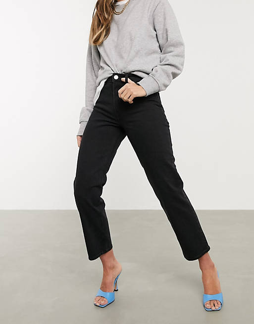 ASOS DESIGN - Smalle jeans met hoge taille, rechte pijpen en stretch in zwart