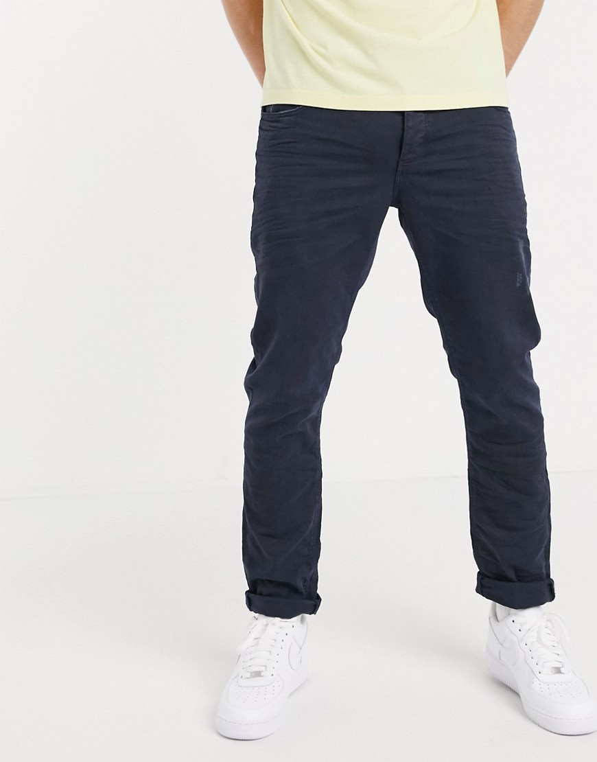 ASOS DESIGN - Smalle jeans met stretch en slijtageplekken in blauwe overdye