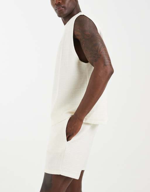 ASOS DESIGN - Smalle jersey short met crosshatch textuur in crème, deel van co-ord set, 3 van 5