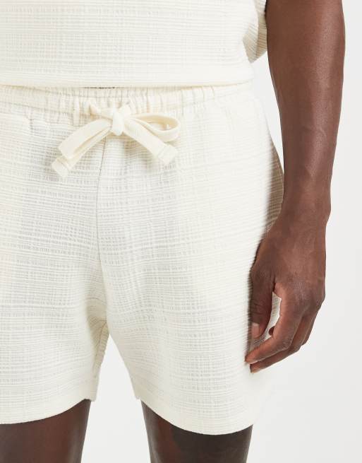 ASOS DESIGN - Smalle jersey short met crosshatch textuur in crème, deel van co-ord set, 5 van 5