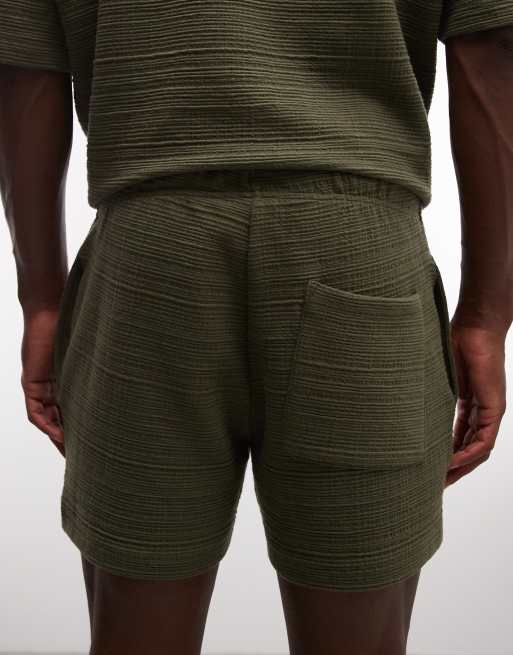 ASOS DESIGN - Smalle jersey shorts met crosshatch-textuur in olijfgroen, 5 van 5