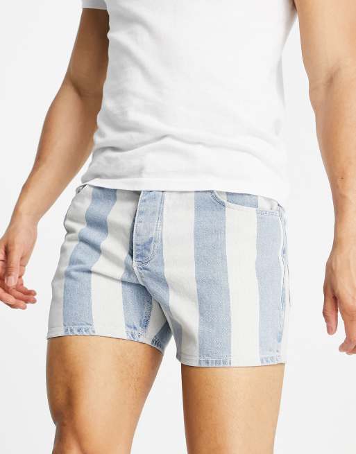 ASOS DESIGN - Smalle korte denim short met brede strepen in dezelfde kleurschakering