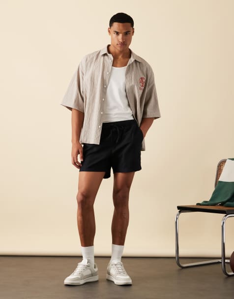 ASOS DESIGN - Smalle kortere short van een linnenmix in zwart - view 1