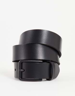 ASOS DESIGN - Smalle leren riem in zwart met vierkante matzwarte gesp