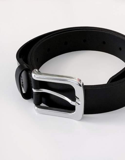 ASOS DESIGN - Smalle leren riem in zwart
