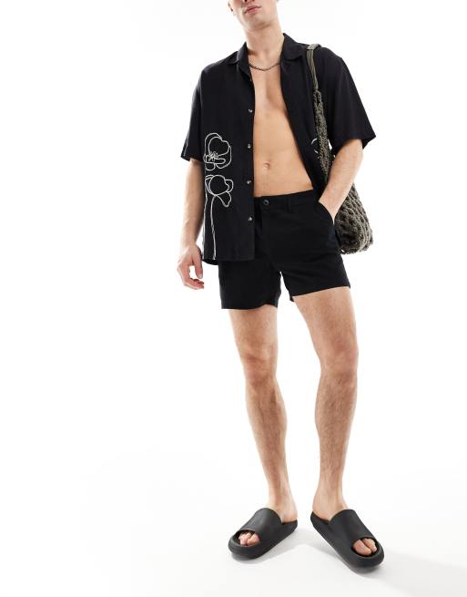 ASOS DESIGN - Smalle linnen short in zwart, 4 van 5