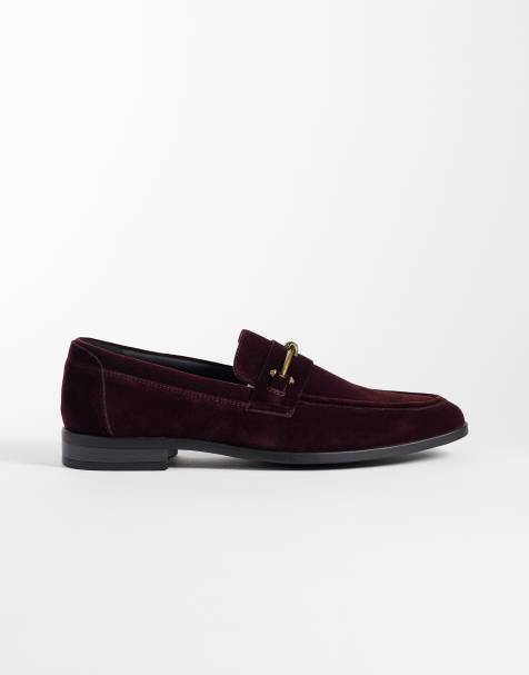 ASOS DESIGN smalle loafer met paardenbit in bordeauxrood fluweel - view 1
