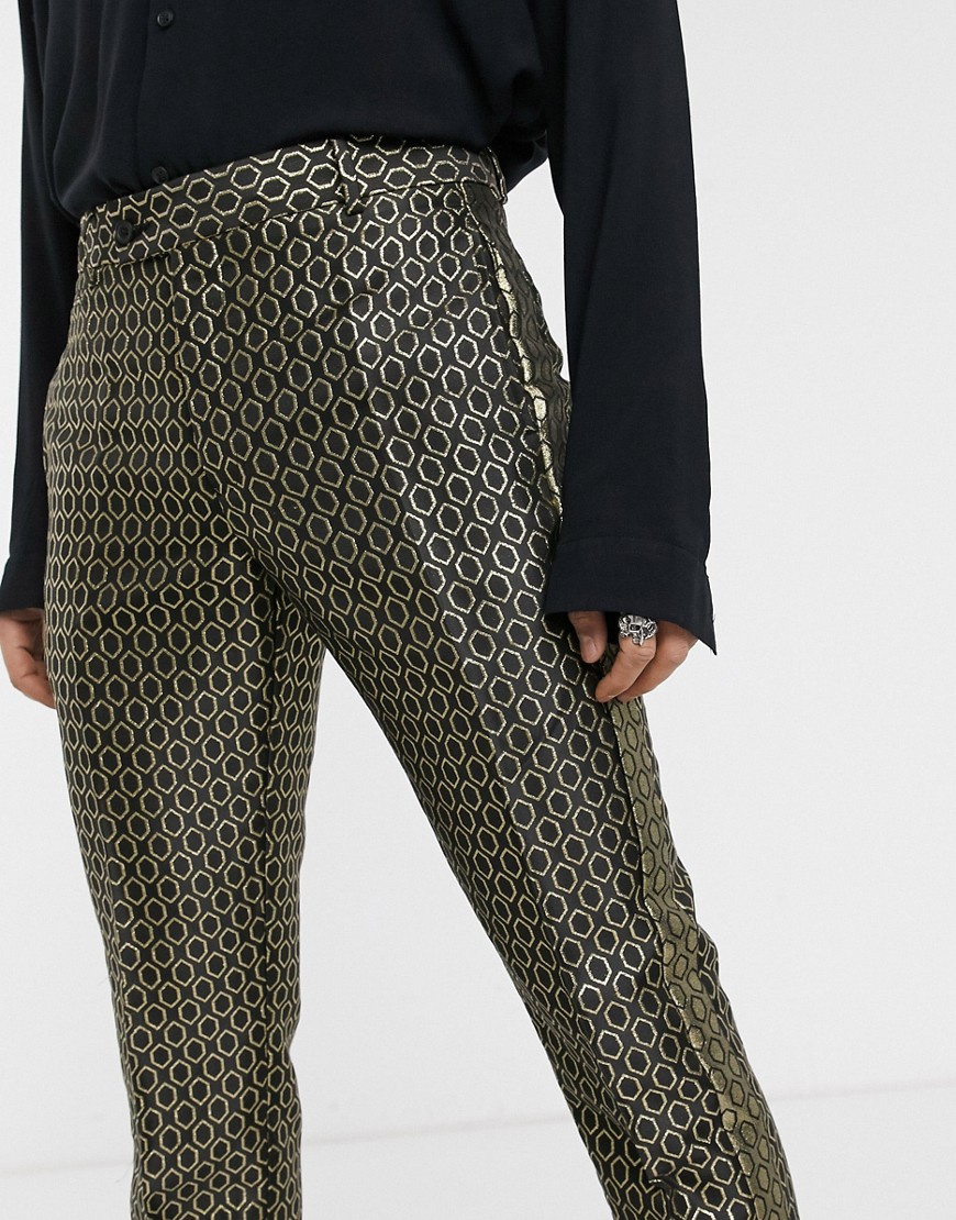 ASOS DESIGN - Smalle nette pantalon in goud