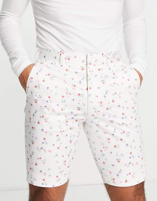 ASOS DESIGN - Smalle nette short met fijne bloemenprint in wit