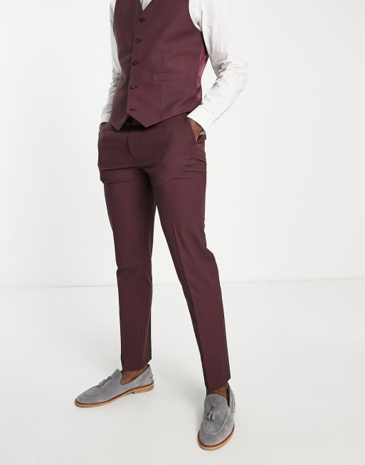 ASOS DESIGN - Smalle pantalon in bordeauxrood, 3 van 4