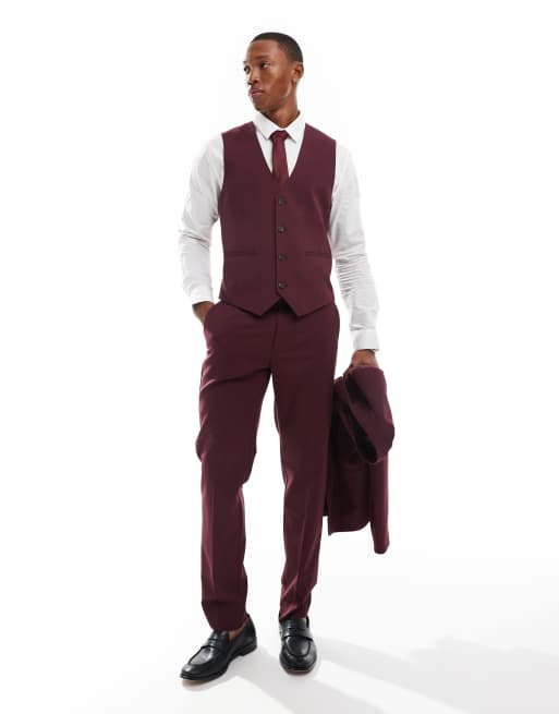 ASOS DESIGN - Smalle pantalon in bordeauxrood