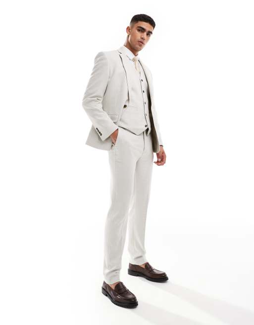 ASOS DESIGN - Smalle pantalon met birdseye-textuur in lichtgrijs