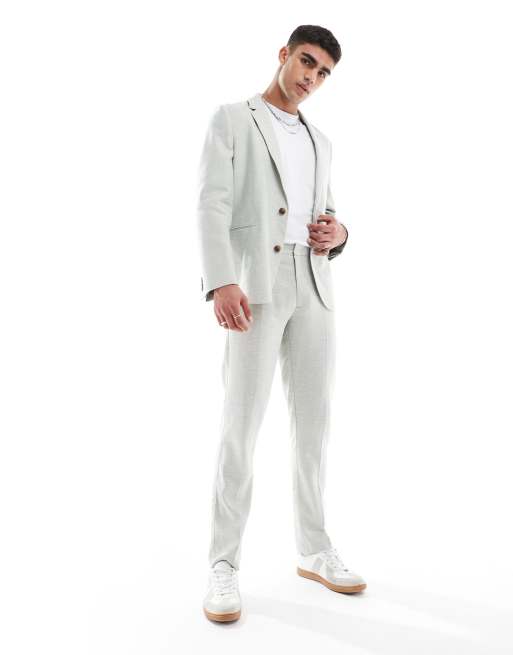 ASOS DESIGN - Smalle pantalon met linnenlook en visgraatmoteif in lichtgroen
