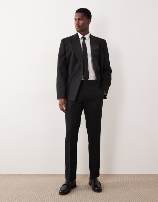 ASOS DESIGN - Slim-fit pak met ton-sur-ton geweven micro-dambordpatroon in zwart, 2 van 3